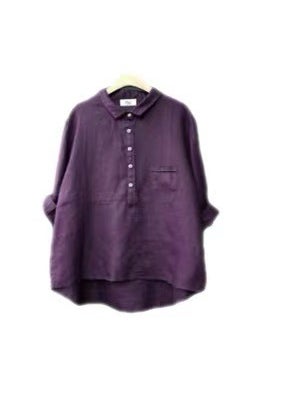 Generic - 2023 Casual Loose Solid Linen Womens Shirt Creamy-white - Image 1