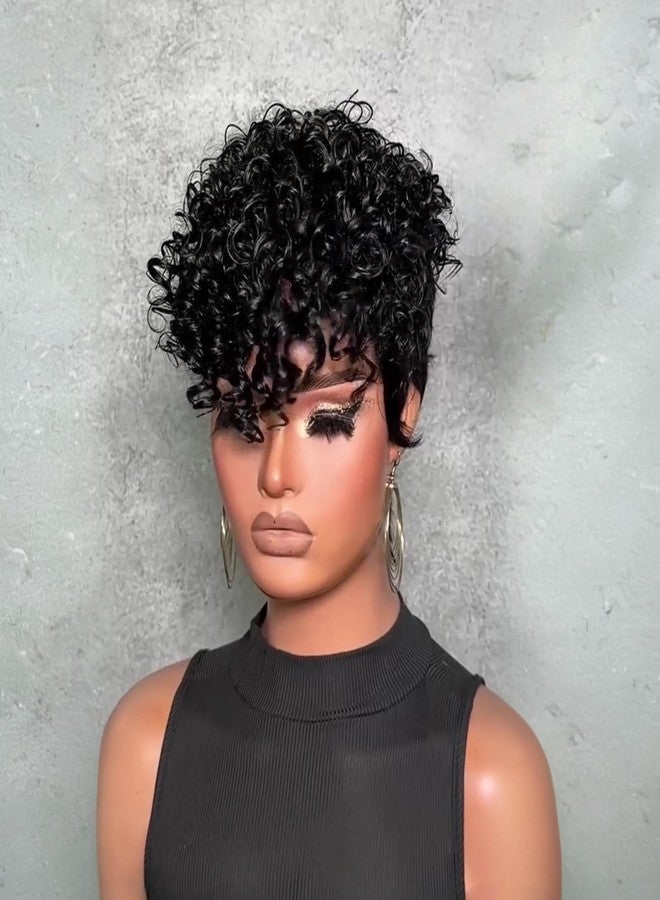 SAEIALL Curly Wave Short Pixie Cut Wig Human Hair for Black Women Full Machine Made Wigs Black Color Soft 100% Human Hair Glueless Wig Breathable Rose Net Cap,Throw On and Go Wigs Easy to Wear - Image 5