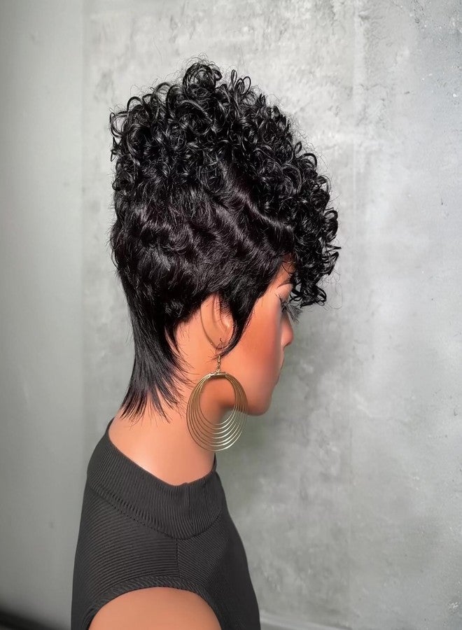SAEIALL Curly Wave Short Pixie Cut Wig Human Hair for Black Women Full Machine Made Wigs Black Color Soft 100% Human Hair Glueless Wig Breathable Rose Net Cap,Throw On and Go Wigs Easy to Wear - Image 4