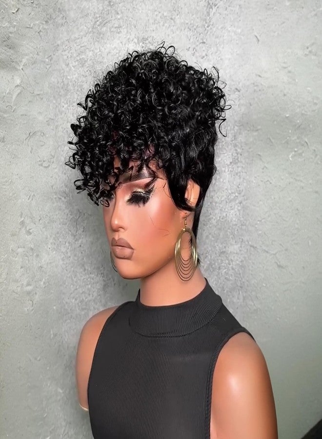 SAEIALL Curly Wave Short Pixie Cut Wig Human Hair for Black Women Full Machine Made Wigs Black Color Soft 100% Human Hair Glueless Wig Breathable Rose Net Cap,Throw On and Go Wigs Easy to Wear - Image 3