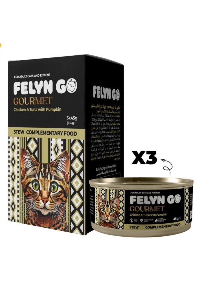Felyn GO Chicken & Tuna with Pumpkin Stew for Adult Cats & Kittens – 3 Pack Wet Complementary Cat Food – Prem - Image 2