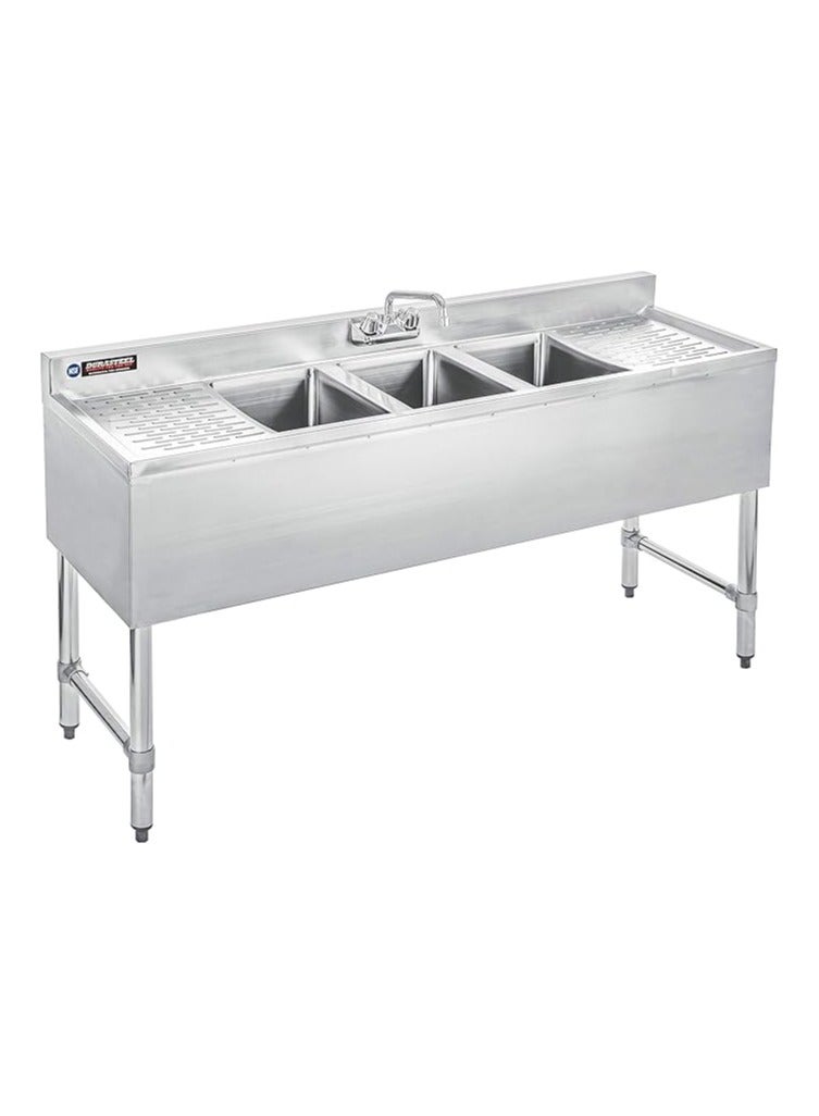 DuraSteel 3 Compartment Stainless Steel Bar Sink with 10" L x 14" W x 10" D Bowl - Underbar Basin - NSF Certified - Double Drainboard, Faucet Included (Restaurant, Kitchen, Hotel, Bar) - Image 1