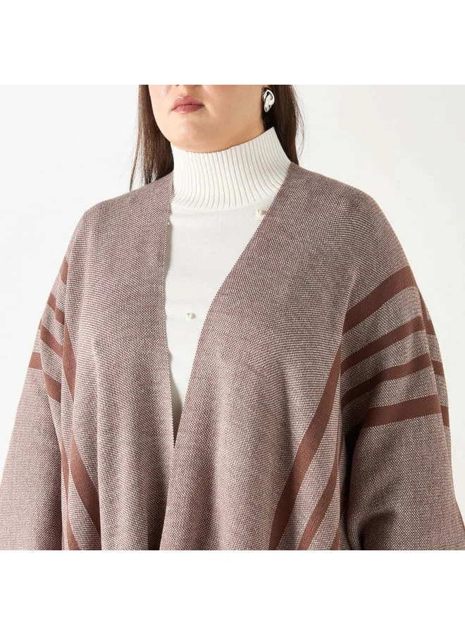 Ulla Popken Plus Size Ulla Popken Printed Open Front Longline Poncho