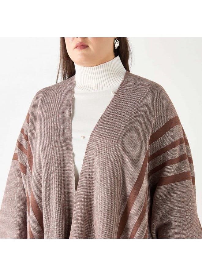 Ulla Popken Plus Size Ulla Popken Printed Open Front Longline Poncho  - Image 4