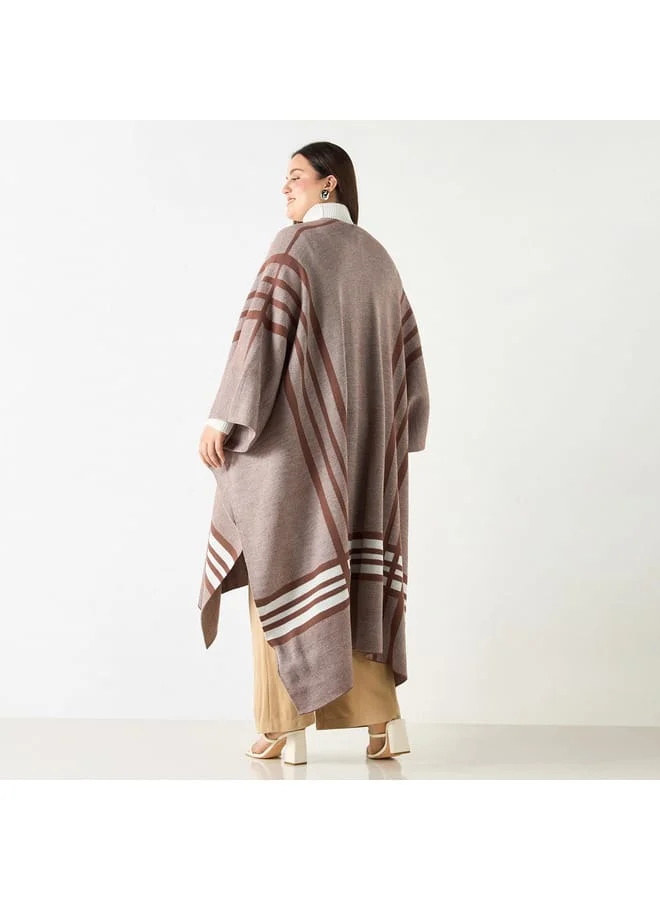 Ulla Popken Plus Size Ulla Popken Printed Open Front Longline Poncho