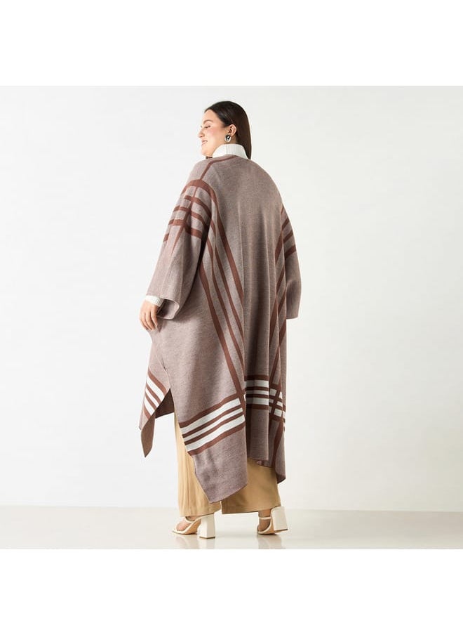 Ulla Popken Plus Size Ulla Popken Printed Open Front Longline Poncho  - Image 3