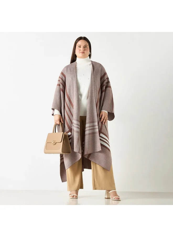 Ulla Popken Plus Size Ulla Popken Printed Open Front Longline Poncho