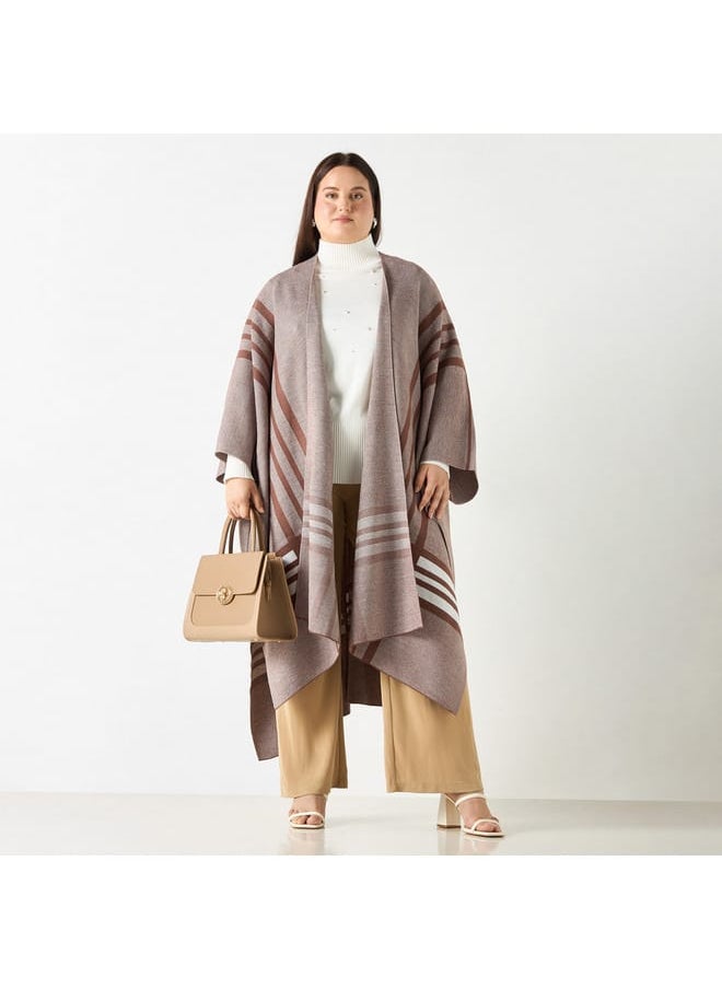 Ulla Popken Plus Size Ulla Popken Printed Open Front Longline Poncho  - Image 2
