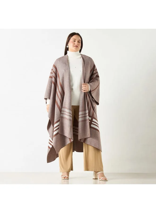 Ulla Popken Plus Size Ulla Popken Printed Open Front Longline Poncho