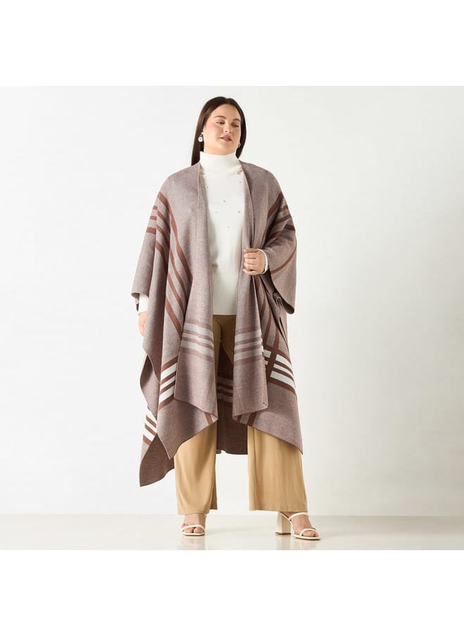 Ulla Popken Plus Size Ulla Popken Printed Open Front Longline Poncho  - Image 1