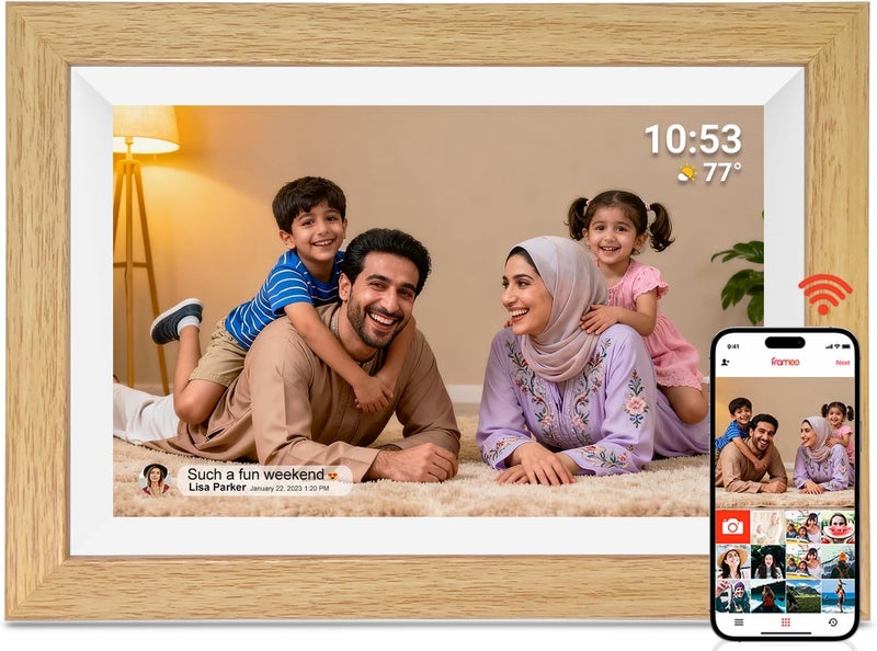 Akimart 32GB 10.1 Inch Digital Photo Frame 1280x800 IPS LCD Touch Screen,Smart WiFi Digital Picture Frame, Auto-Rotate Portrait and Landscape, Share Moments Instantly via Frameo App from Anywhere-Wood - Image 1