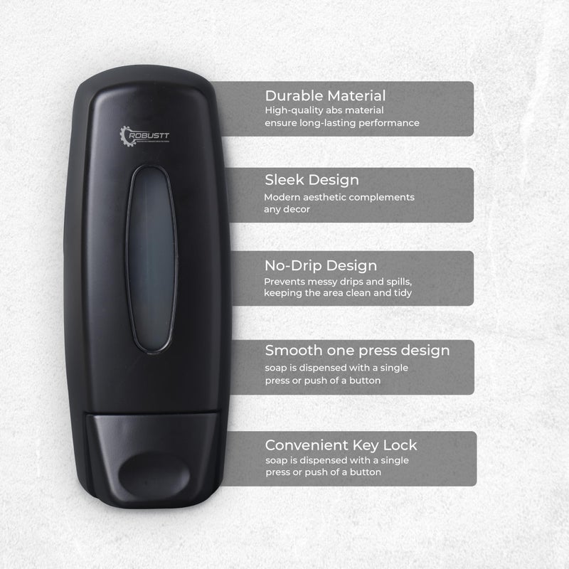 Robustt Manual Wall Mounted Liquid Soap Dispenser - Black (350 ml, Pack of 1) - With 2 Adhesive Hooks | Leak-Proof, Transparent Window, Easy Installation - Ideal for Bathroom, Kitchen, Hotels, Offices - Image 2