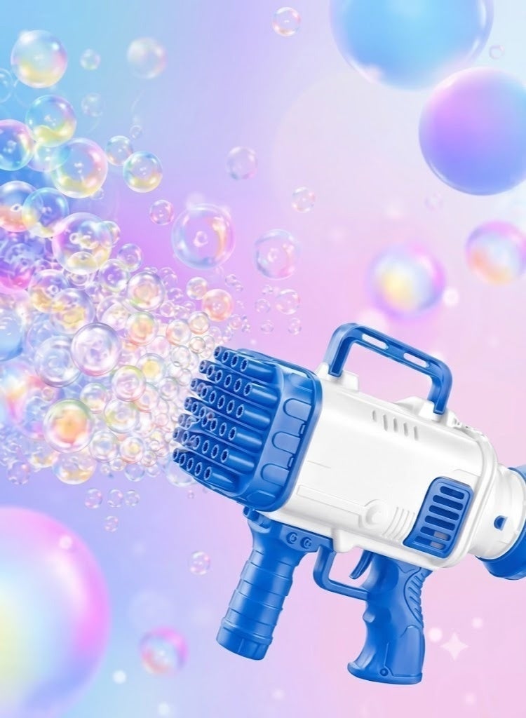 Bazooka 32 Hole Bubble Gun Bazooka for Kids Automatic Bubble Blaster Toy with Rich Bubble Output Battery Operated Bubble Machine Gun Outdoor Summer Toy for Boys Girls Birthday Party Blue & White - Image 1