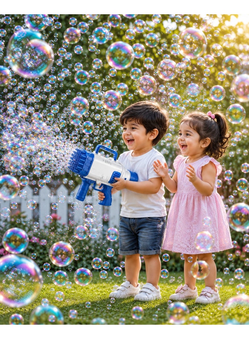 Bazooka 32 Hole Bubble Gun Bazooka for Kids Automatic Bubble Blaster Toy with Rich Bubble Output Battery Operated Bubble Machine Gun Outdoor Summer Toy for Boys Girls Birthday Party Blue & White - Image 2