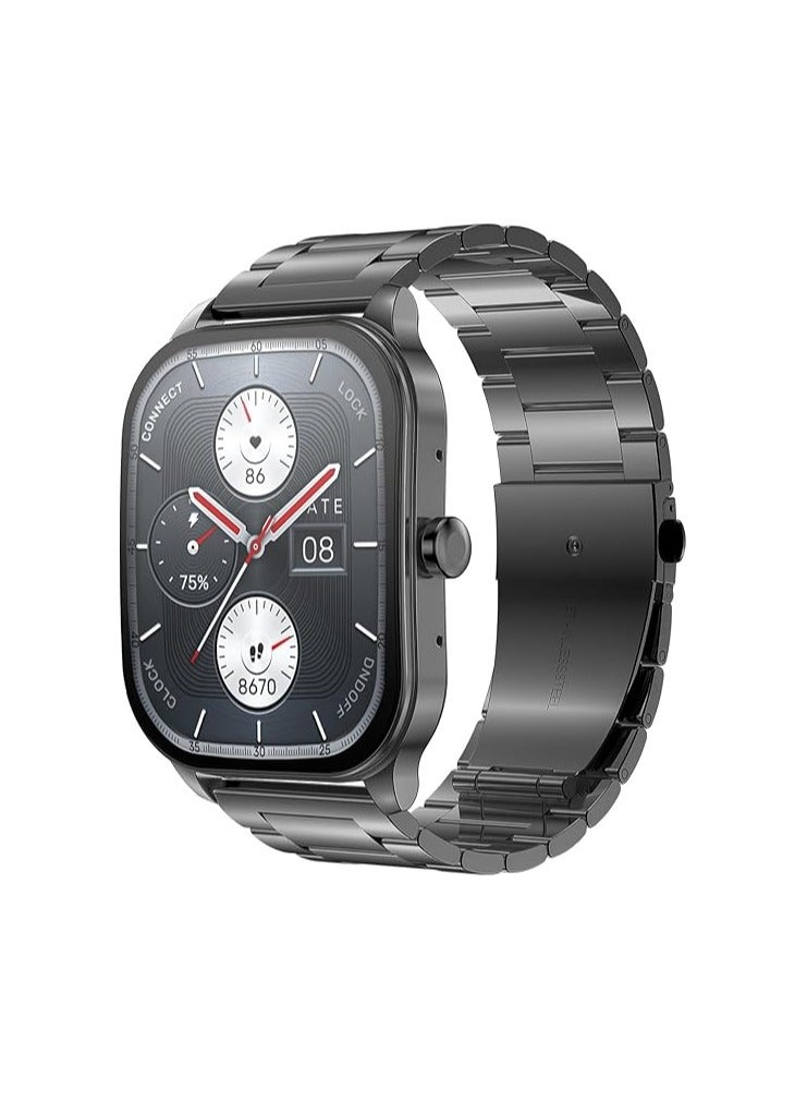 The Pop 3S is Ultra-Large 1.96" HD AMOLED Display,Fashionable Curved & Metallic Design with Bluetooth Phone Calls (Metallic Black)|1 year manufacturer warranty  - Image 1