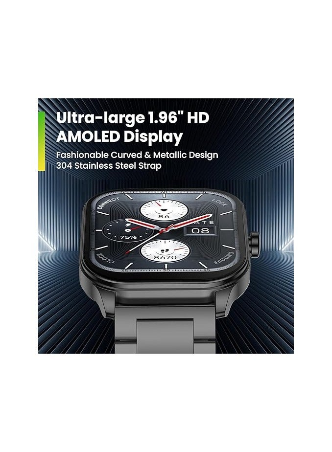The Pop 3S is Ultra-Large 1.96" HD AMOLED Display,Fashionable Curved & Metallic Design with Bluetooth Phone Calls (Metallic Black)|1 year manufacturer warranty  - Image 2