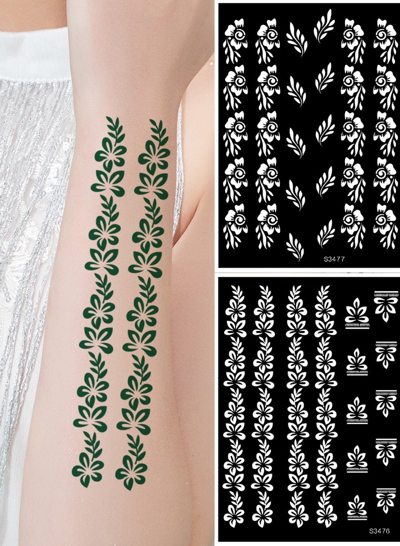 AROAQ قوالب حناء التاتو، قوالب تاتو مؤقتة هندية، ملصقات تاتو قابلة للإزالة متعددة الاستخدامات، قوالب فن الجسم المتينة للنساء والفتيات والأطفال، ( S3474، 1 قطعة ) - Image 3