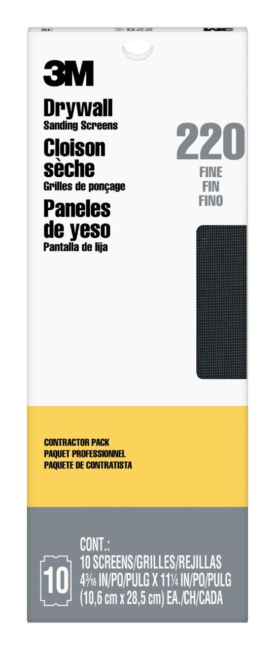 3M Drywall Sanding Screens Pro-Pak, 10-Pack, 220-Grit, 4-3/16 in x 11-1/4 in, Pre-cut for Easy Attachment to Hand or Pole Sander, For Sanding Drywall Joints, Patching Compounds and Plaster (99436) - Image 1