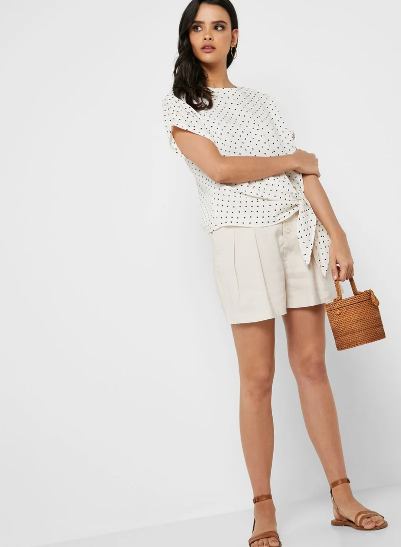 MANGO Dot Print Front Tie Top
