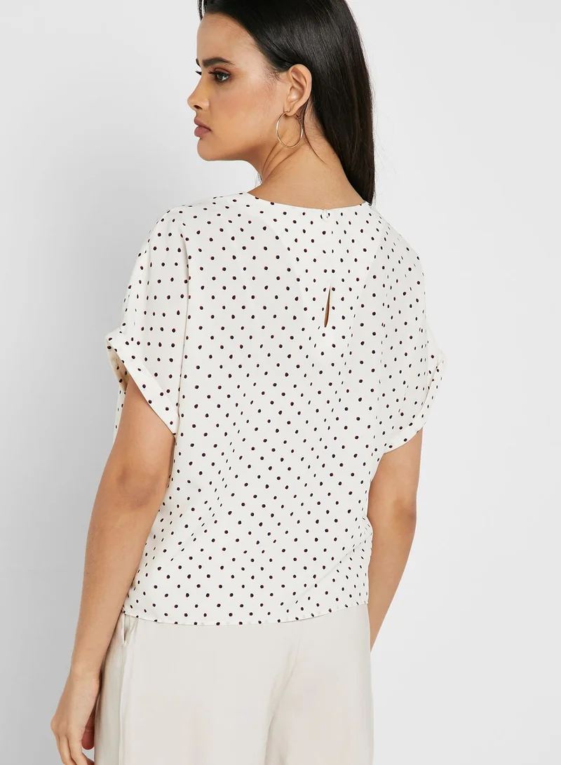 MANGO Dot Print Front Tie Top