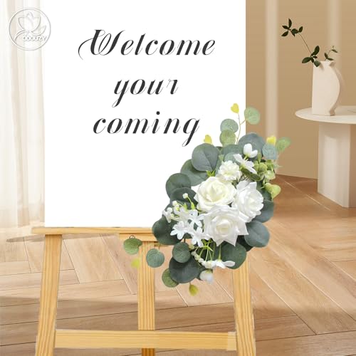 Odouzy Artificial Wedding Arch Flowers for Wedding Sign,Set of 2 for Wedding Welcome Ceremony Sign,Faux Floral Swags,Wedding, Banquet and Reception Backdrop Floral Decoration (White Champagne) - Image 4