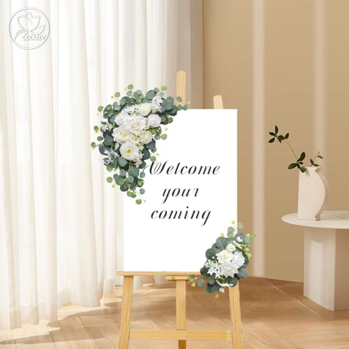 Odouzy Artificial Wedding Arch Flowers for Wedding Sign,Set of 2 for Wedding Welcome Ceremony Sign,Faux Floral Swags,Wedding, Banquet and Reception Backdrop Floral Decoration (White Champagne) - Image 5