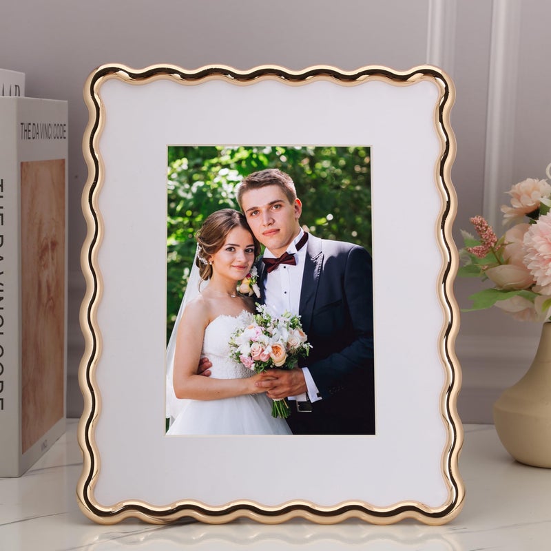 GorYeeFine 8x10'' Heavy-Duty Zinc Alloy Gold Photo Frames with Acid Free Mat for 5x7'',Wave Design Gold Picture Frame 8x10'' with Black Velvet Backing,for Desktop and Wall Hanging - Image 2