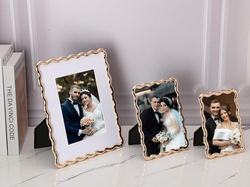 GorYeeFine 8x10'' Heavy-Duty Zinc Alloy Gold Photo Frames with Acid Free Mat for 5x7'',Wave Design Gold Picture Frame 8x10'' with Black Velvet Backing,for Desktop and Wall Hanging - Image 3