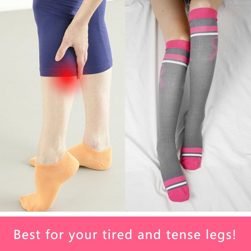 Junely Compression Socks for Women 20-30 mmhg Knee High Breast Cancer Socks for Running Athletic Nurses Pregnant Women Work Support Travel Flight Sports Pink - Image 4