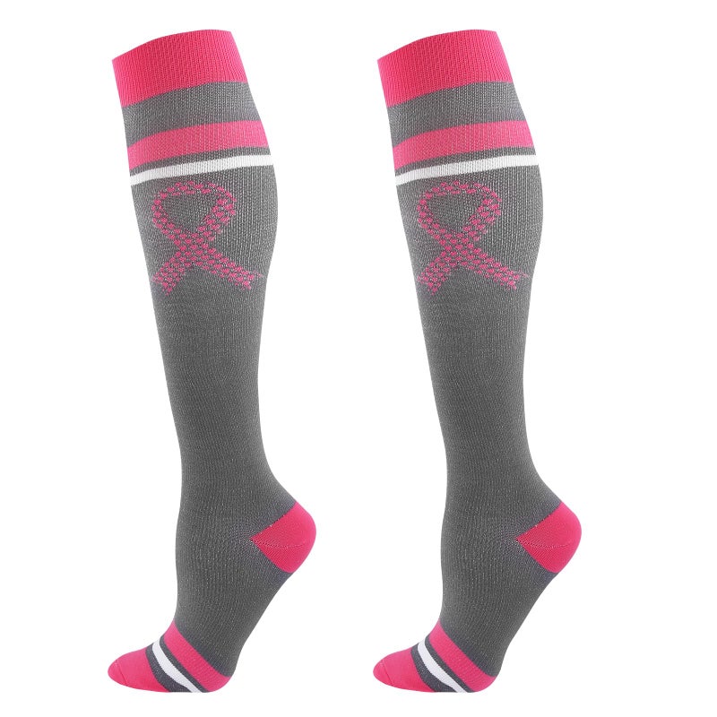 Junely Compression Socks for Women 20-30 mmhg Knee High Breast Cancer Socks for Running Athletic Nurses Pregnant Women Work Support Travel Flight Sports Pink - Image 1