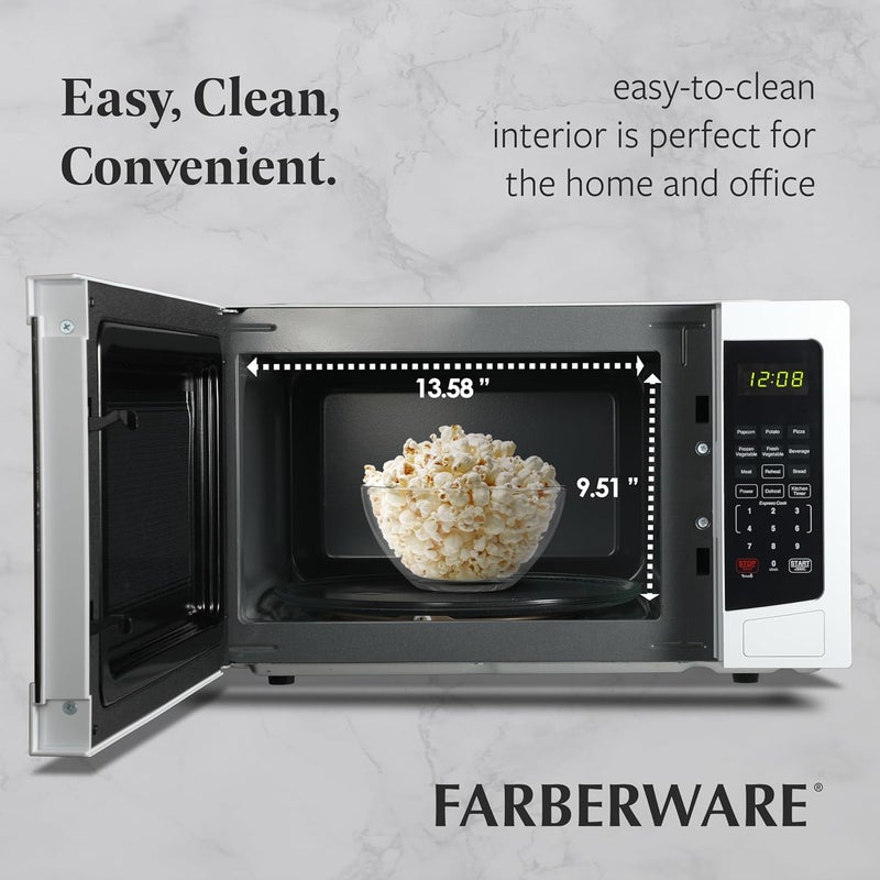 Farberware 1.1 Cu. Ft. Countertop Microwave Oven – 1000 Watts Power, Auto Cook Settings, Defrost, Easy Clean and Child Safety Lock - White - Image 5