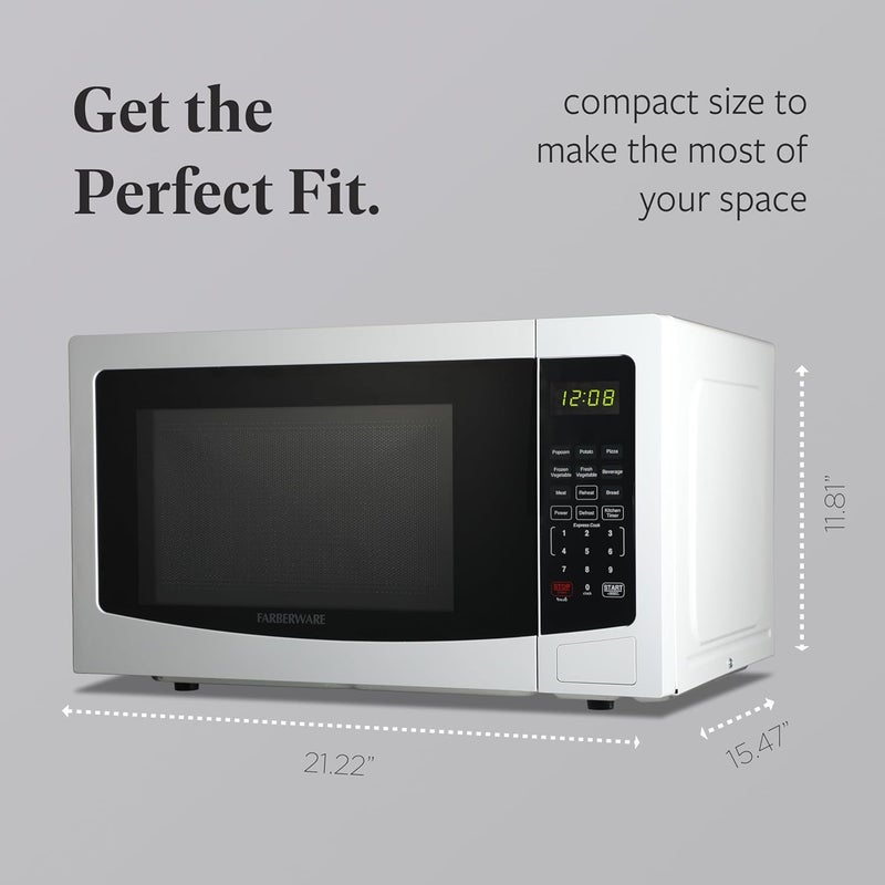 Farberware 1.1 Cu. Ft. Countertop Microwave Oven – 1000 Watts Power, Auto Cook Settings, Defrost, Easy Clean and Child Safety Lock - White - Image 4
