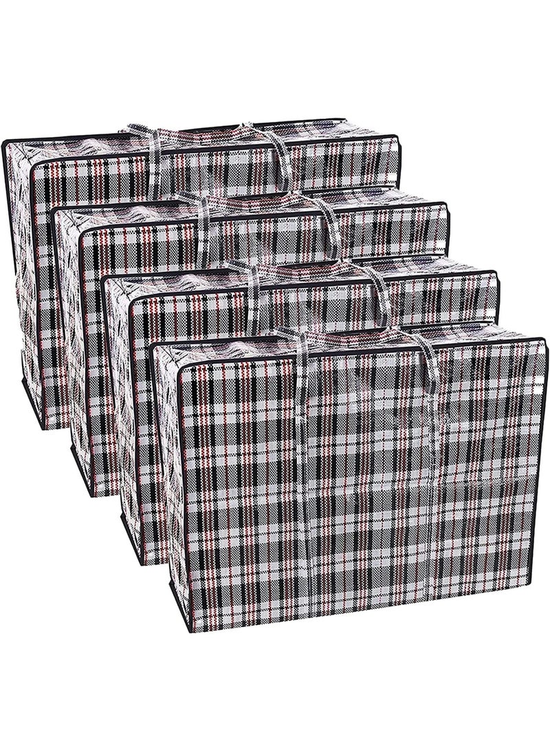 Pack of 4 Strong Storage Laundry Bags – Big Moving/ Shopping Bags with Zipper & Handles - Reusable Storage Zip Bag, Extra Large Heavy Duty Nylon Organizer Bags for Quilts Blankets Pillows Cloths - Image 1
