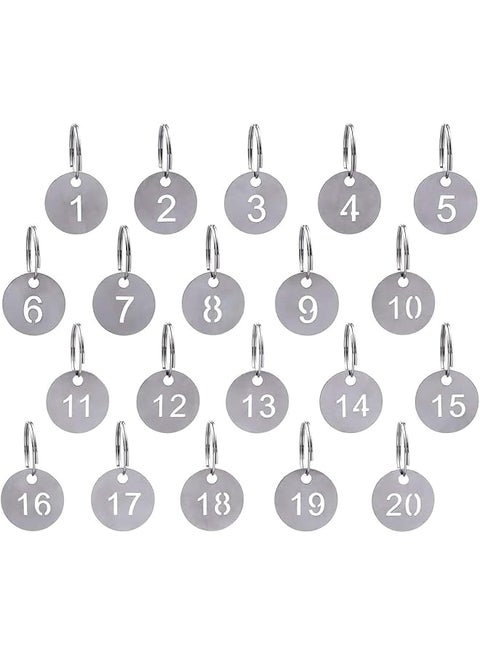 1 20 Key Tags 304 Stainless Steel Key Tags With Ring Key Ring Metal Tags Identifiers Key Label 20 Numbered Keychains Id Tags Numbers For Dormitory Keys House Lockers 23Mm