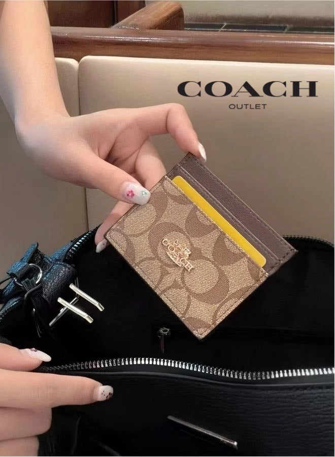 coachoutlet Coach Signature Coated Canvas Mini Wallet / Card Holder in Charcoal - Image 1