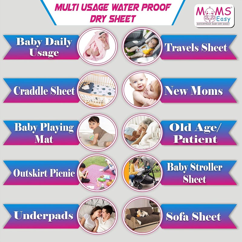 Moms Easy MOMSEASY New Born Baby Waterproof Bed Protector Baby Bed Protector Bed Protector Waterproof Drysheet Plum Small 70x50 cm - Image 3