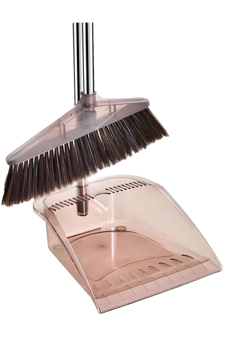 الصفحة الرئيسية 4 أنت طقم مكنسة ومجرفة غبار بمقبض من الفولاذ المقاوم للصدأ، مجرفة غبار قائمة بذاتها مع مشط تنظيف ذاتي للاستخدام في المطبخ والمكتب والمنزل والأرضية، لون بني - Image 1