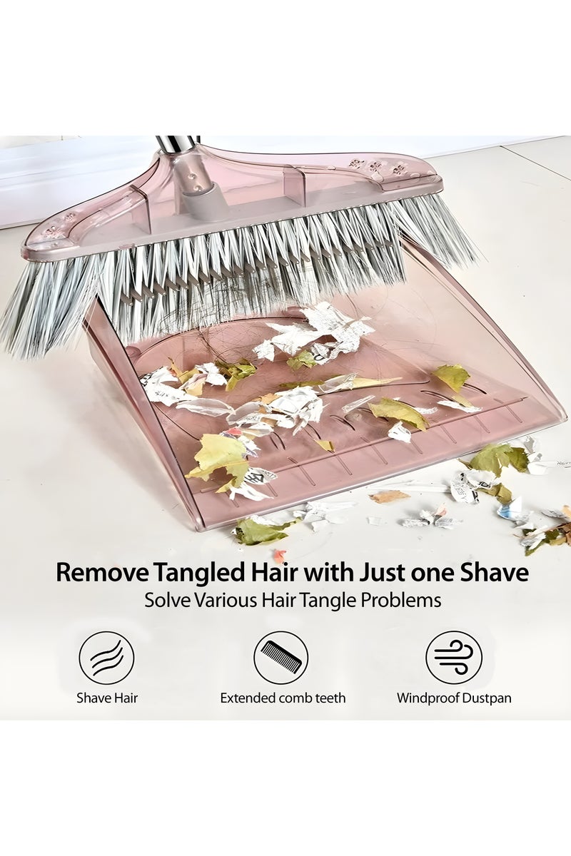 الصفحة الرئيسية 4 أنت طقم مكنسة ومجرفة غبار بمقبض من الفولاذ المقاوم للصدأ، مجرفة غبار قائمة بذاتها مع مشط تنظيف ذاتي للاستخدام في المطبخ والمكتب والمنزل والأرضية، لون بني - Image 3