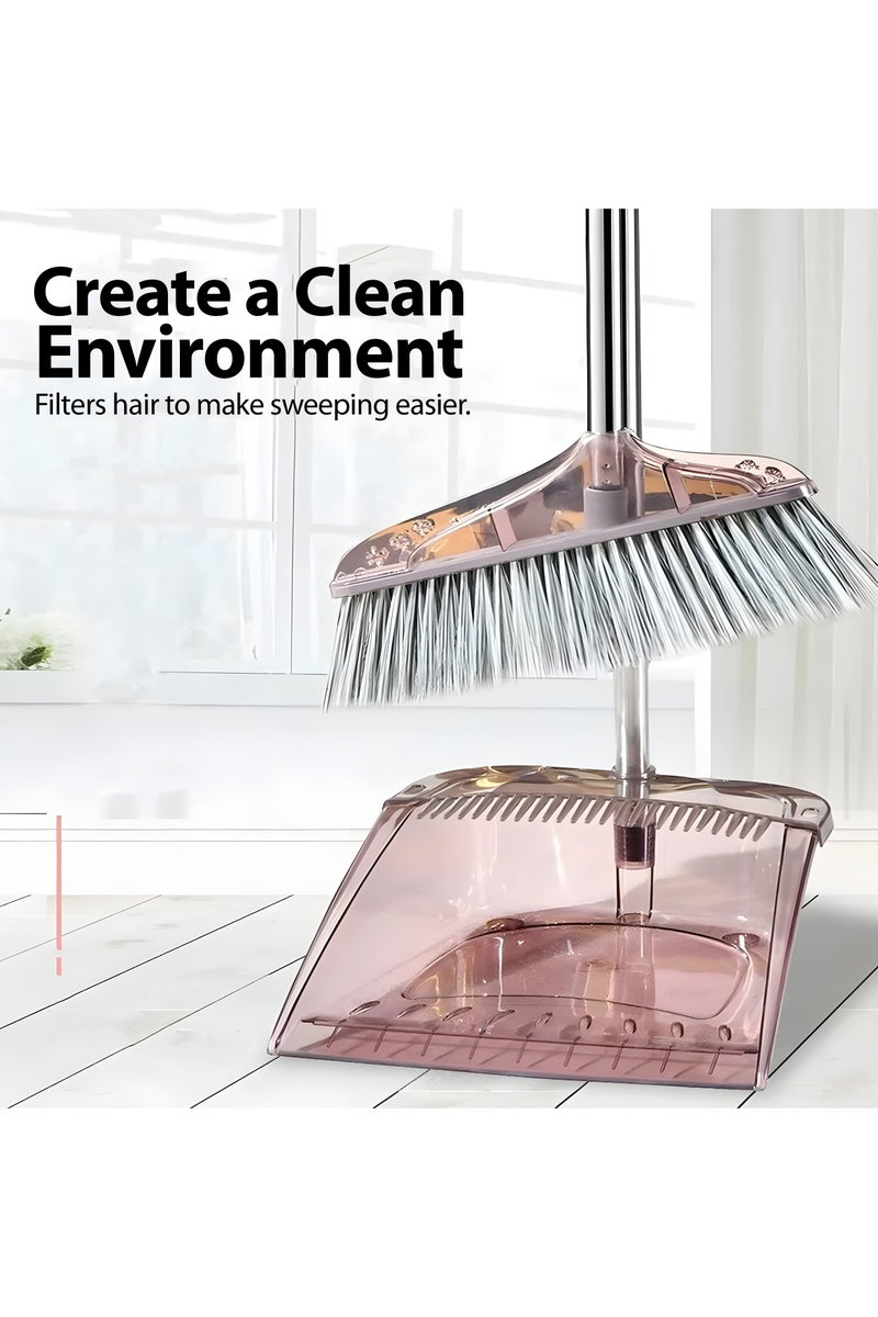 الصفحة الرئيسية 4 أنت طقم مكنسة ومجرفة غبار بمقبض من الفولاذ المقاوم للصدأ، مجرفة غبار قائمة بذاتها مع مشط تنظيف ذاتي للاستخدام في المطبخ والمكتب والمنزل والأرضية، لون بني - Image 4