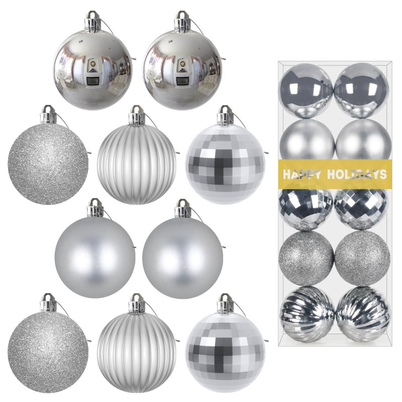 GameXcel Silver 3.2"" Large Christmas Balls - Christmas Tree Decoration Ornaments Shatterproof Hanging Balls for Birthday Halloween Holiday Wedding Decorations Set of 10pcs - Image 1