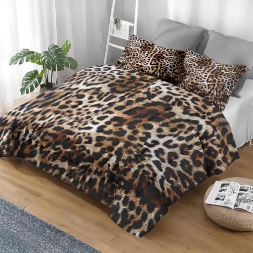 Pamnest Comforter Set King Size Leopard Cheetah Animal Retro Soft 3 Pcs Bedding for Kids and Adults African Cat Comforter Set with 2 Pillowcases for Bedroom Bed Decor - Image 3