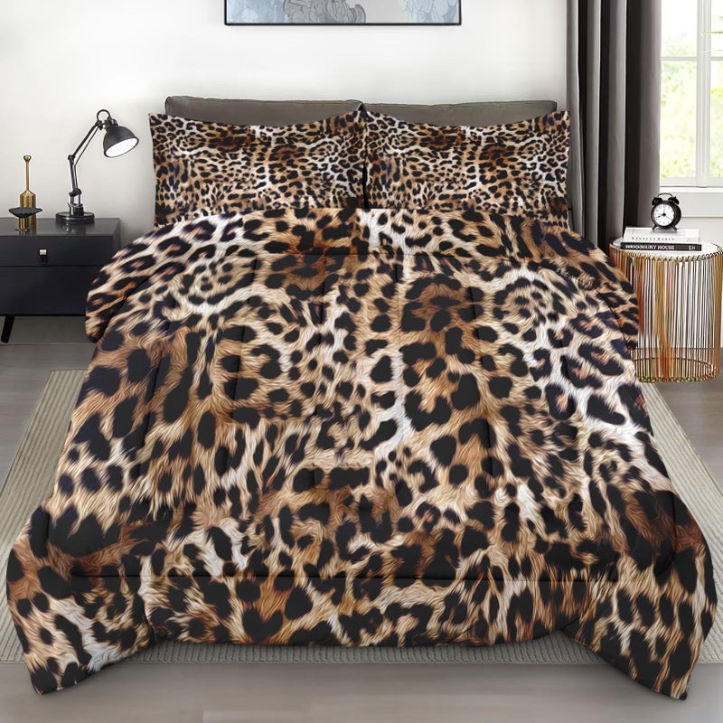 Pamnest Comforter Set King Size Leopard Cheetah Animal Retro Soft 3 Pcs Bedding for Kids and Adults African Cat Comforter Set with 2 Pillowcases for Bedroom Bed Decor - Image 2