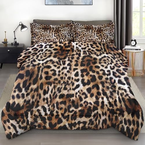 Pamnest Comforter Set King Size Leopard Cheetah Animal Retro Soft 3 Pcs Bedding for Kids and Adults African Cat Comforter Set with 2 Pillowcases for Bedroom Bed Decor - Image 1