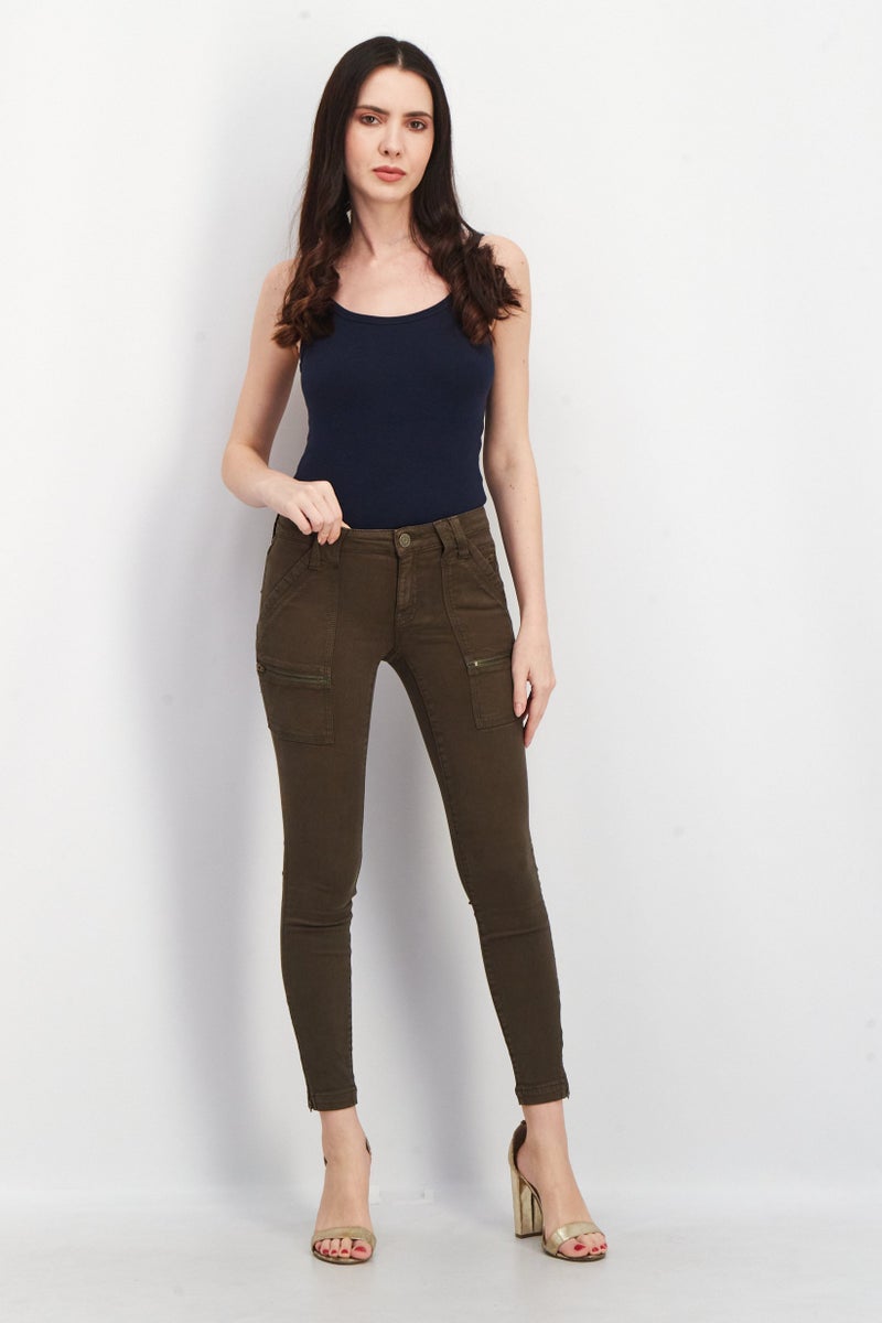 joie Women Regular Fit Plain Zip Pocket Non-Stretchable Jeans, Dark Olive - Image 2