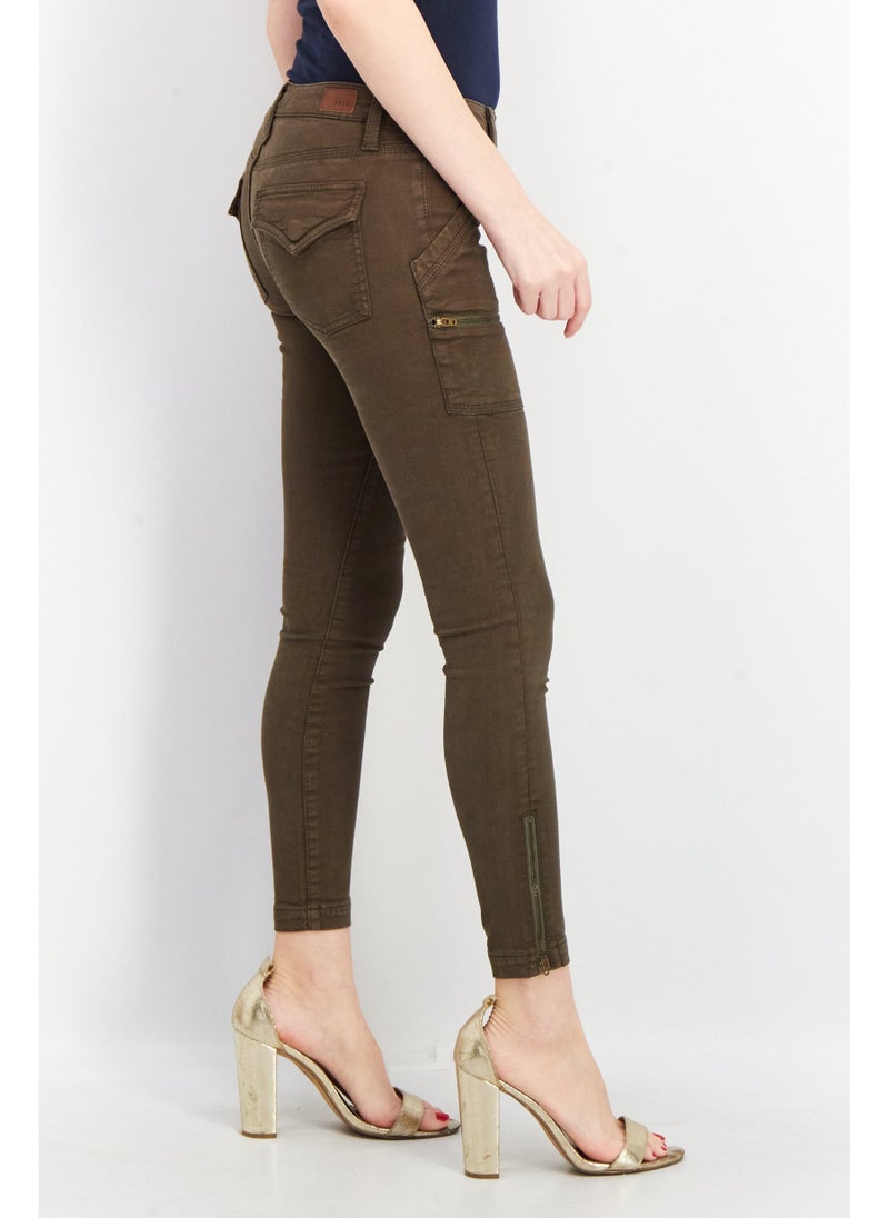 joie Women Regular Fit Plain Zip Pocket Non-Stretchable Jeans, Dark Olive - Image 5