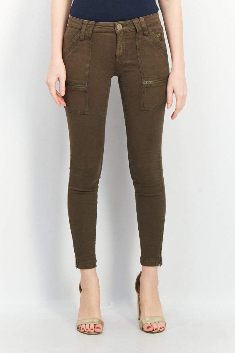 joie Women Regular Fit Plain Zip Pocket Non-Stretchable Jeans, Dark Olive - Image 1