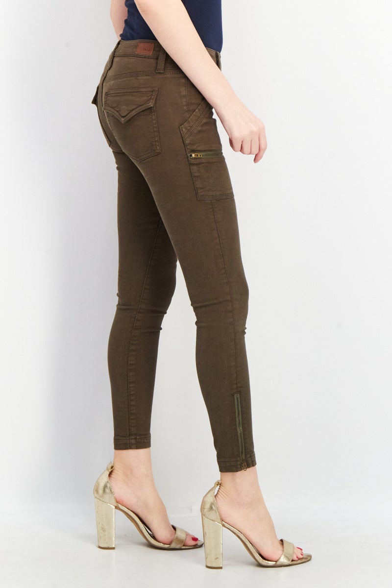 joie Women Regular Fit Plain Zip Pocket Non-Stretchable Jeans, Dark Olive - Image 3