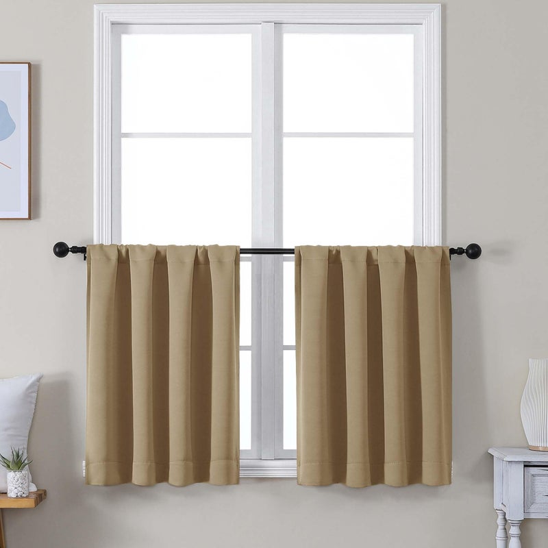 Simplebrand Ava Taupe Blackout Curtains for Bedroom 63 Inch Length 2 Panels Set, Solid Thermal Insulated Energy Saving Rod Pocket Window Treatment Curtains Blackout Drapes, W40 x L63 Inch, Taupe - Image 1