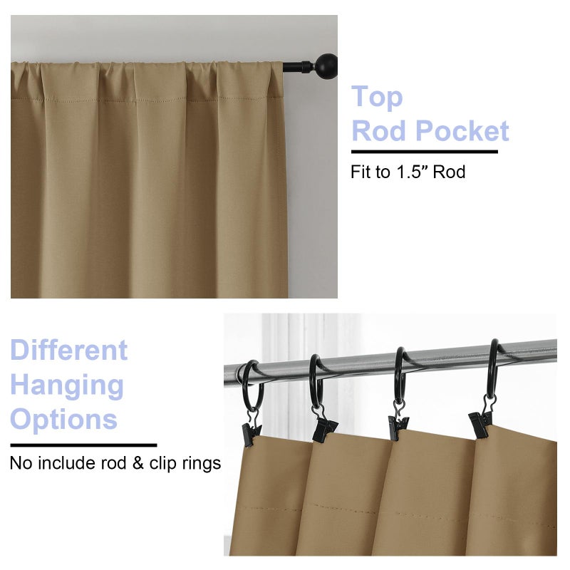 Simplebrand Ava Taupe Blackout Curtains for Bedroom 63 Inch Length 2 Panels Set, Solid Thermal Insulated Energy Saving Rod Pocket Window Treatment Curtains Blackout Drapes, W40 x L63 Inch, Taupe - Image 4