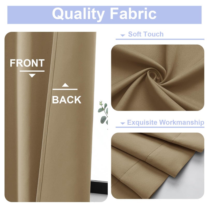 Simplebrand Ava Taupe Blackout Curtains for Bedroom 63 Inch Length 2 Panels Set, Solid Thermal Insulated Energy Saving Rod Pocket Window Treatment Curtains Blackout Drapes, W40 x L63 Inch, Taupe - Image 3